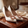 image:imageAllegra K 2 PCS Womens Square Rhinestones Shoe Clips Pearls Removable Buckles Shoe Decorations for GiftsRed