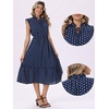 image:imageAllegra K Polka Dots Midi Dress for Womens Peasant Tie Neck Ruffle Sleeve DressesNavy Blue