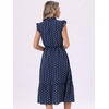 image:imageAllegra K Polka Dots Midi Dress for Womens Peasant Tie Neck Ruffle Sleeve DressesNavy Blue