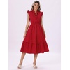 image:imageAllegra K Polka Dots Midi Dress for Womens Peasant Tie Neck Ruffle Sleeve DressesRed