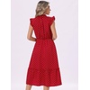 image:imageAllegra K Polka Dots Midi Dress for Womens Peasant Tie Neck Ruffle Sleeve DressesRed