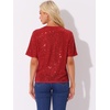 image:imageAllegra K Sequin Tops for Womens Sparkly Dolman Sleeve Disco Party Oversize Bling Glitter BlouseRed