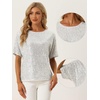 image:imageAllegra K Sequin Tops for Womens Sparkly Dolman Sleeve Disco Party Oversize Bling Glitter BlouseSilver