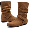 image:imageAllegra K Womens Slouch Boots Wide Calf Booties Pull on Low Heel Flats Mid Calf BootBrown