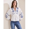 image:imageAllegra K Womens Summer V Neck Boho Mexican Embroidered Tops Peasant Blouse Lantern Sleeve Shirts Casual TopsWhite