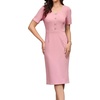 image:imageAllegra K Elegant Dresses for Womens Short Sleeve Square Neck Button Business Work Sheath DressPink