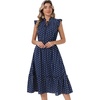 image:imageAllegra K Polka Dots Midi Dress for Womens Peasant Tie Neck Ruffle Sleeve DressesNavy Blue