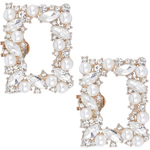 image:imageAllegra K 2 PCS Womens Square Rhinestones Shoe Clips Pearls Removable Buckles Shoe Decorations for GiftsGoldPearl