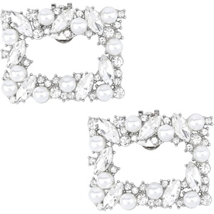 image:imageAllegra K 2 PCS Womens Square Rhinestones Shoe Clips Pearls Removable Buckles Shoe Decorations for GiftsSilverPearl