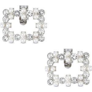 image:imageAllegra K 2 PCS Womens Square Rhinestones Shoe Clips Pearls Removable Buckles Shoe Decorations for GiftsSilverRhinestone