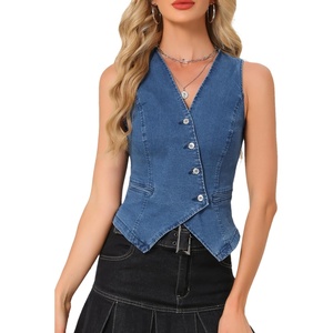image:imageAllegra K Cropped Demin Vest Top Women V Neck Button FrontBlue