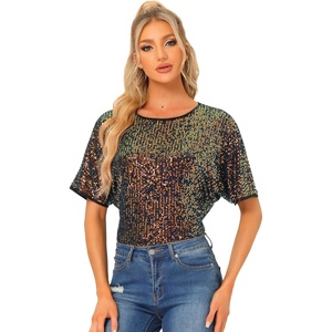 image:imageAllegra K Sequin Tops for Womens Sparkly Dolman Sleeve Disco Party Oversize Bling Glitter BlouseMulticolor
