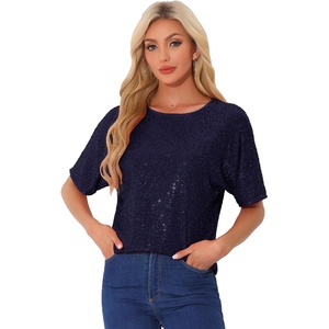 image:imageAllegra K Sequin Tops for Womens Sparkly Dolman Sleeve Disco Party Oversize Bling Glitter BlouseNavy Blue