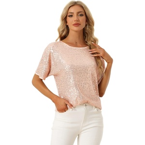 image:imageAllegra K Sequin Tops for Womens Sparkly Dolman Sleeve Disco Party Oversize Bling Glitter BlousePink