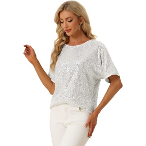 image:imageAllegra K Sequin Tops for Womens Sparkly Dolman Sleeve Disco Party Oversize Bling Glitter BlouseSilver