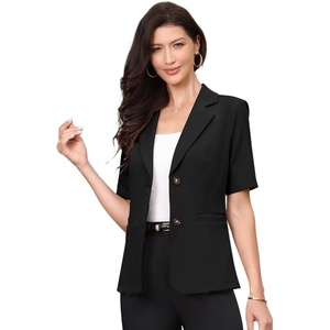 image:imageAllegra K Short Sleeve Blazer for Womens Work Office Notched Lapel Button Down Suit JacketsBlack
