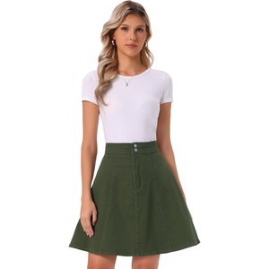 image:imageAllegra K Womens Denim Skirt High Waist Stretch Knee Length Flared Casual Jean SkirtsDark Green