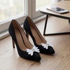 image:imageAllegra K 2 PCS Womens Bow Shoe Clips Rhinestone Satin Shoe Buckle Removable Decorative Clips for Heels FlatsLight GrayTwist