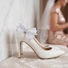 image:imageAllegra K 2 PCS Womens Bow Shoe Clips Rhinestone Satin Shoe Buckle Removable Decorative Clips for Heels FlatsWhiteTulle
