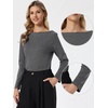 image:imageAllegra K Boat Neck Top for Womens Casual Long Sleeves Cozy Fitted BlouseGrey Black