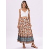 image:imageAllegra K Boho Skirt for Womens Casual Peasant Floral Bohemian Tassels Elastic Waist Maxi SkirtsRed