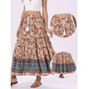 image:imageAllegra K Boho Skirt for Womens Casual Peasant Floral Bohemian Tassels Elastic Waist Maxi SkirtsRed