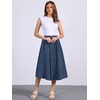 image:imageAllegra K Cotton Midi Skirt for Womens Summer Casual Button Decor Elastic Waist ALine Skirts with PocketDark Blue