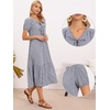 image:imageAllegra K Gingham Dress for Women Casual Short Sleeve V Neck Tie Front Swing Flowy Tiered Midi DressesBlack Blue