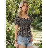 image:imageAllegra K Puff Short Sleeve Floral Blouse for Womens Sweetheart Neck Shirred Ruffle Peplum TopBlack