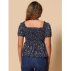 image:imageAllegra K Puff Short Sleeve Floral Blouse for Womens Sweetheart Neck Shirred Ruffle Peplum TopDark Blue