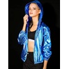 image:imageAllegra K Womens Holographic Party Shimmering Shiny Lightweight Zipper Hooded Metallic JacketBlue