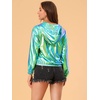 image:imageAllegra K Womens Holographic Party Shimmering Shiny Lightweight Zipper Hooded Metallic JacketBlue Green