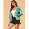 image:imageAllegra K Womens Holographic Party Shimmering Shiny Lightweight Zipper Hooded Metallic JacketBlue Green