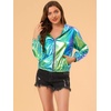 image:imageAllegra K Womens Holographic Party Shimmering Shiny Lightweight Zipper Hooded Metallic JacketBlue Green