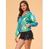 image:imageAllegra K Womens Holographic Party Shimmering Shiny Lightweight Zipper Hooded Metallic JacketBlue Green
