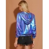 image:imageAllegra K Womens Holographic Party Shimmering Shiny Lightweight Zipper Hooded Metallic JacketBlue Purple