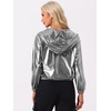 image:imageAllegra K Womens Holographic Party Shimmering Shiny Lightweight Zipper Hooded Metallic JacketDark Silver