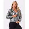image:imageAllegra K Womens Holographic Party Shimmering Shiny Lightweight Zipper Hooded Metallic JacketDark Silver