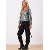 image:imageAllegra K Womens Holographic Party Shimmering Shiny Lightweight Zipper Hooded Metallic JacketDark Silver