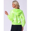 image:imageAllegra K Womens Holographic Party Shimmering Shiny Lightweight Zipper Hooded Metallic JacketFluorescent Green