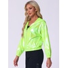 image:imageAllegra K Womens Holographic Party Shimmering Shiny Lightweight Zipper Hooded Metallic JacketFluorescent Green