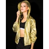 image:imageAllegra K Womens Holographic Party Shimmering Shiny Lightweight Zipper Hooded Metallic JacketGold