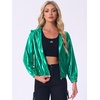 image:imageAllegra K Womens Holographic Party Shimmering Shiny Lightweight Zipper Hooded Metallic JacketGreen