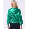 image:imageAllegra K Womens Holographic Party Shimmering Shiny Lightweight Zipper Hooded Metallic JacketGreen