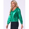 image:imageAllegra K Womens Holographic Party Shimmering Shiny Lightweight Zipper Hooded Metallic JacketGreen