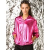 image:imageAllegra K Womens Holographic Party Shimmering Shiny Lightweight Zipper Hooded Metallic JacketHot Pink