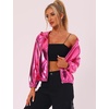 image:imageAllegra K Womens Holographic Party Shimmering Shiny Lightweight Zipper Hooded Metallic JacketHot Pink