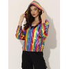 image:imageAllegra K Womens Holographic Party Shimmering Shiny Lightweight Zipper Hooded Metallic JacketMulticolor