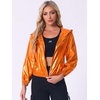 image:imageAllegra K Womens Holographic Party Shimmering Shiny Lightweight Zipper Hooded Metallic JacketOrange