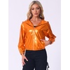 image:imageAllegra K Womens Holographic Party Shimmering Shiny Lightweight Zipper Hooded Metallic JacketOrange